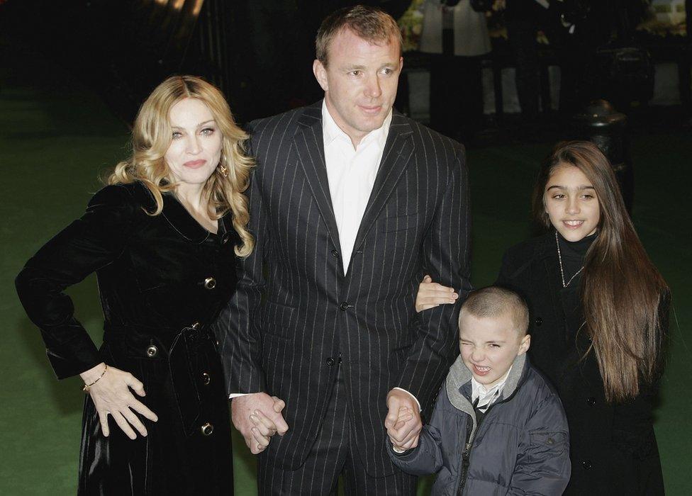 Madonna and husband Guy Ritchie and children Rocco and Lourdes at the Arthur And The Invisibles premier in London in 2007