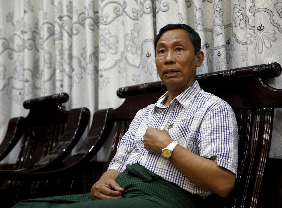 Former Myanmar ruling party chief Shwe Mann speaks during a Reuters interview at his residence in Phyu, Myanmar, 4 November 2015.