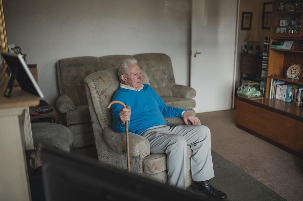 Elderly man self-isolating