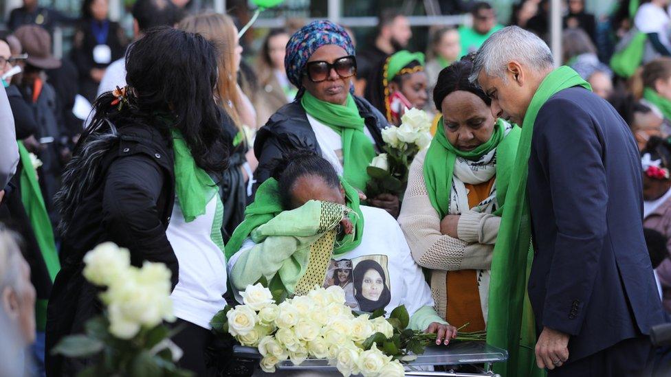 London mayor Sadiq Khan and Grenfell survivors