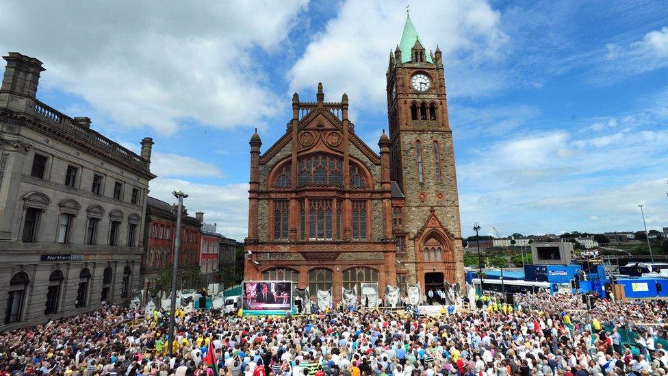 Thousands of people gathered in Derry in 2010 to watch Prime Minister David Cameron apologise to the Bloody Sunday victims on behalf of the state after the publication of the Saville Report