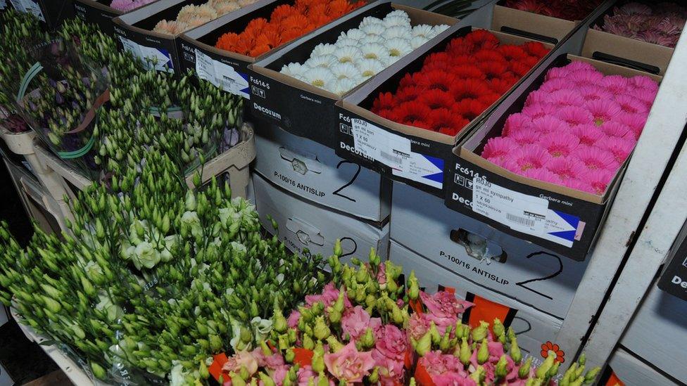 Flowers in back of lorry