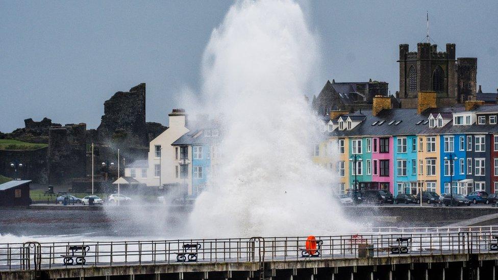 Waves lash Aberystwyth seafront