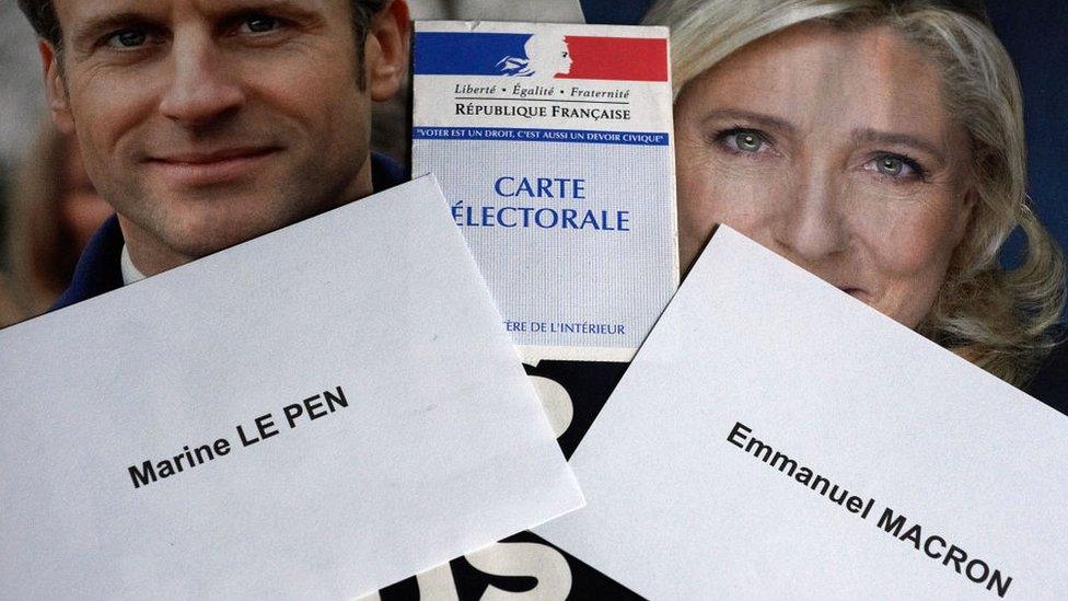 Image of Macron and Le Pen with voting card superimposed