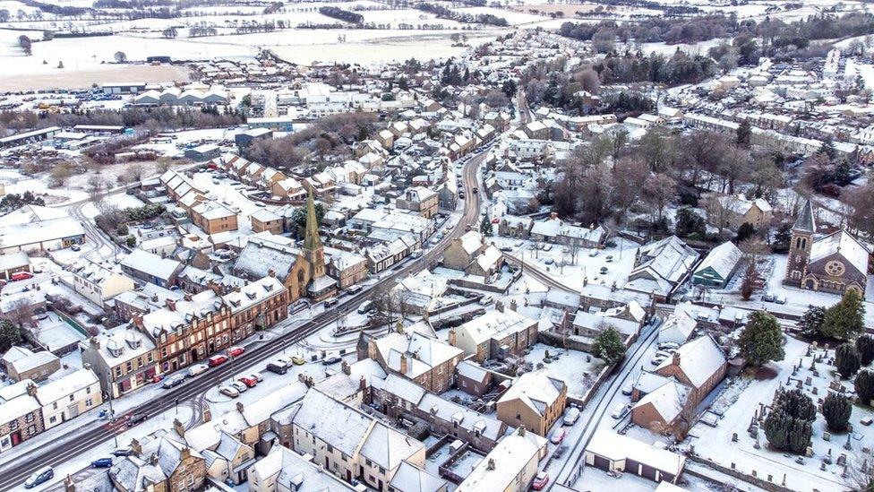 Snow fall in Biggar in South Lanarkshire on Boxing Day