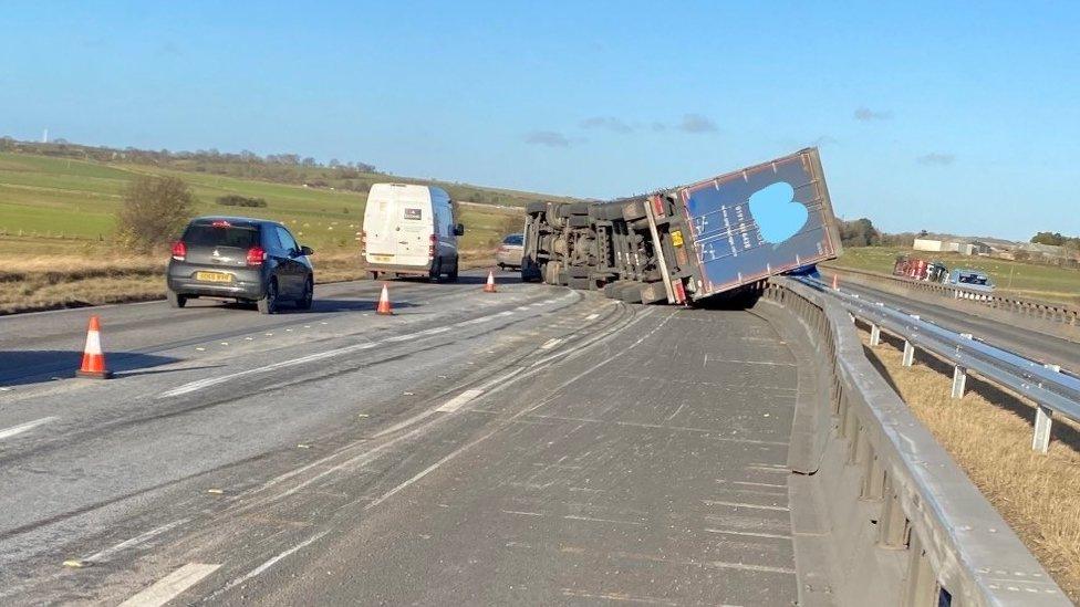 Overturned vehicle on the A1(M) between J59 Newton Aycliffe and J60 Hartlepool