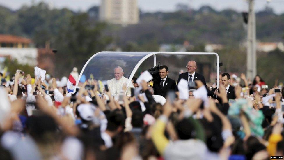 Pope Francis arrives for Mass in Asuncion