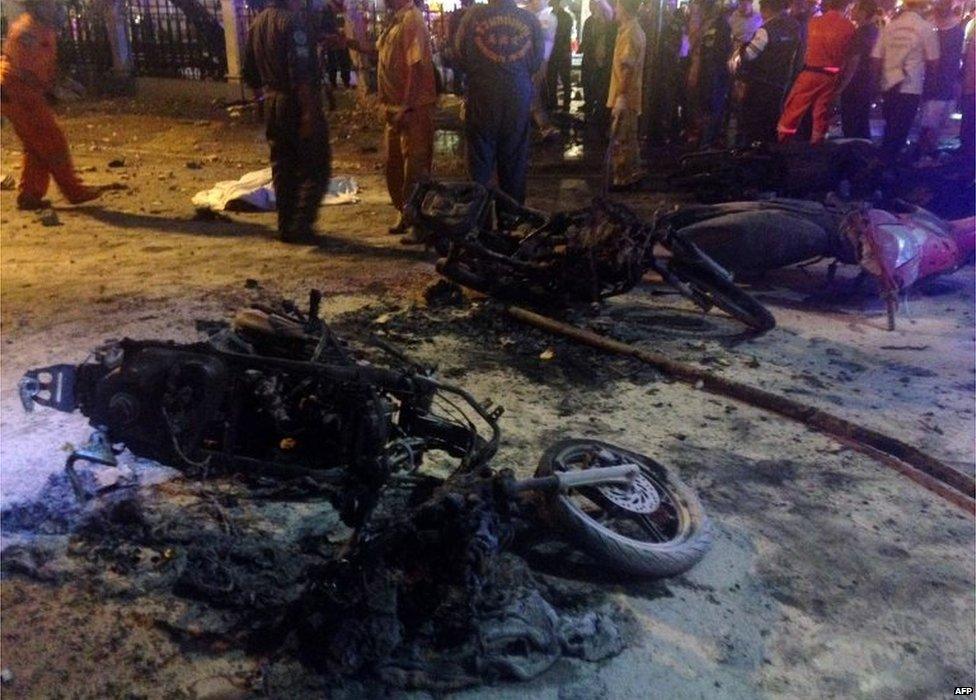 Burned motorbikes in Bangkok