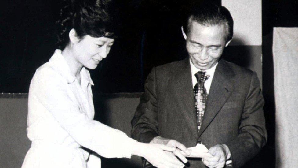 President Park and her father, Park Chung-hee in 1977