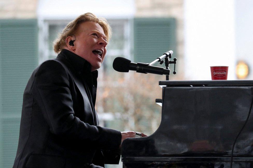 Axl Rose performs during a public memorial for singer Lisa Marie Presley, the only daughter of the "King of Rock 'n' Roll," Elvis Presley, at Graceland Mansion in Memphis, Tennessee