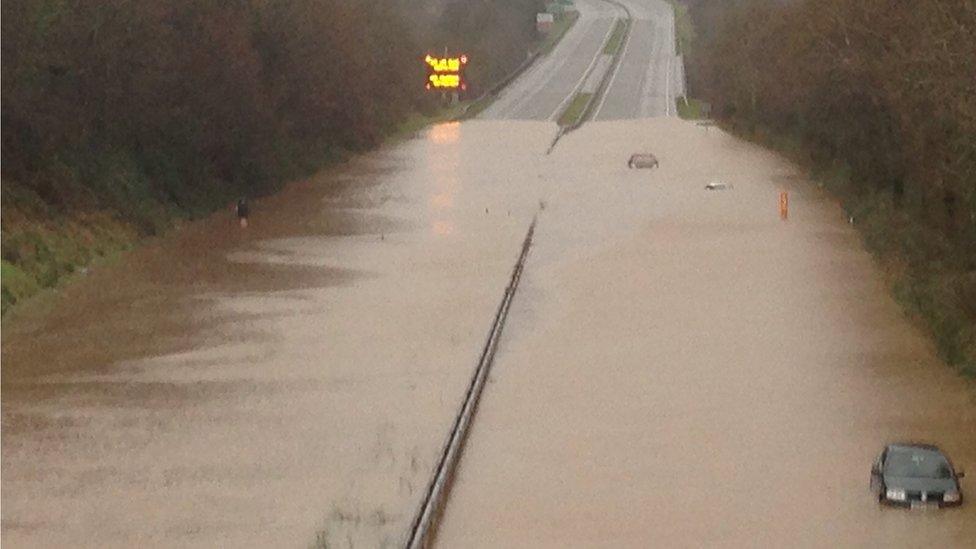 Cars were left stranded on the A55 at Llandygai