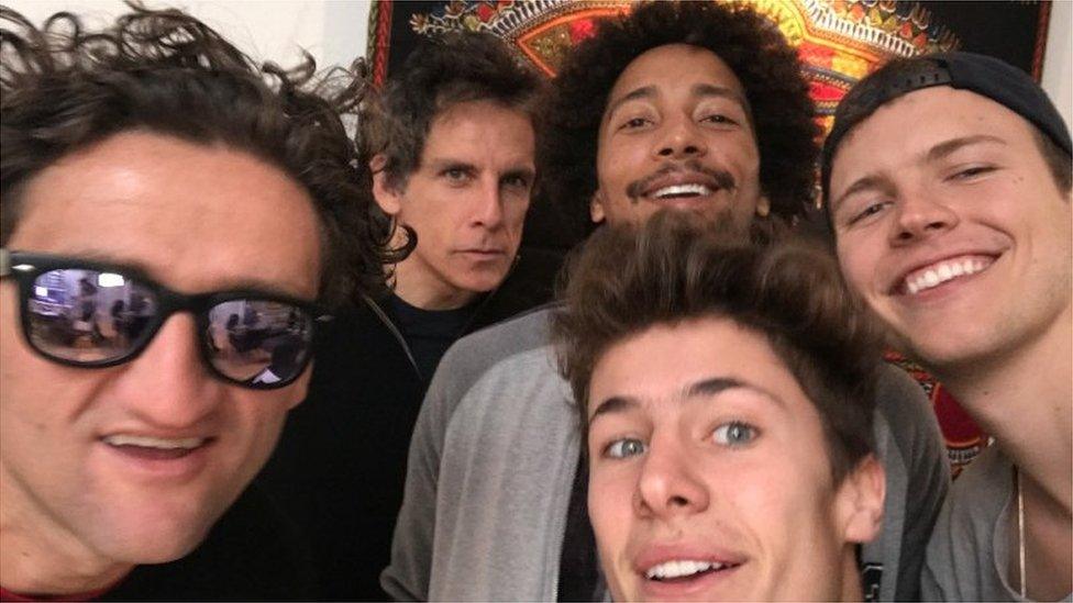 Ben Stiller with a group of social media stars