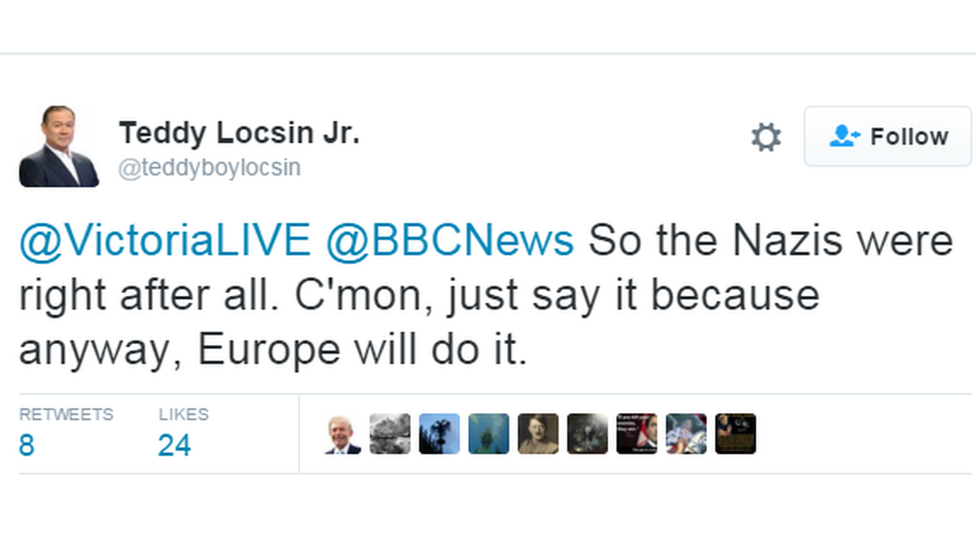 "So the Nazis were right after all. C'mon, just say it because anyway, Europe will do it."