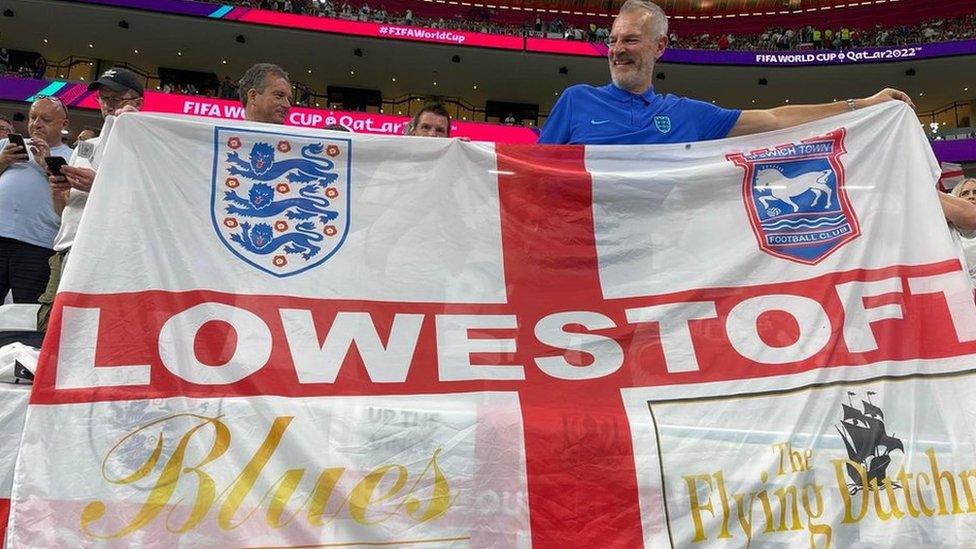 Lowestoft flag at the at Al Bayt stadium in Qatar