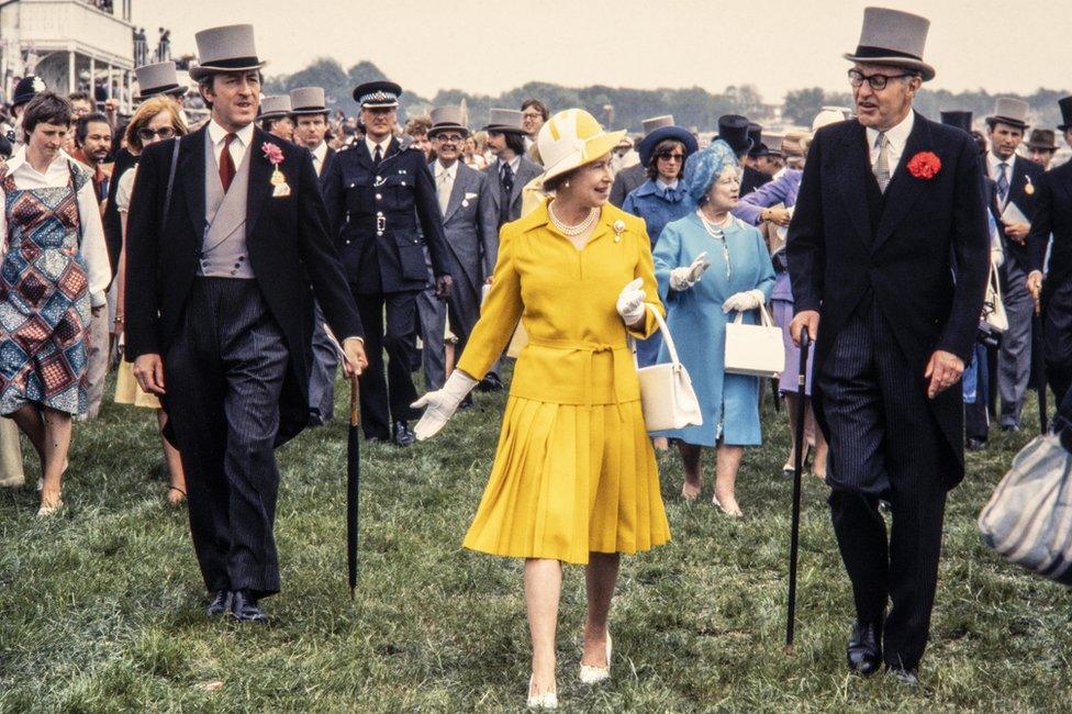 The Queen with Queen Elizabeth the Queen Mother at the Epsom Derby on 1 June 1978