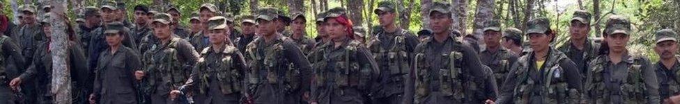 A handout photo 19 February 2017 by UN"s peacekeeping mission in Colombia showing the arrival of the last Farc guerrilla members at Agua Bonita, Caqueta Department, southern Colombia, on 18 February 2017.