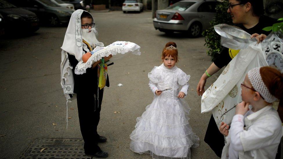 Kids from Israel celebrating Purim