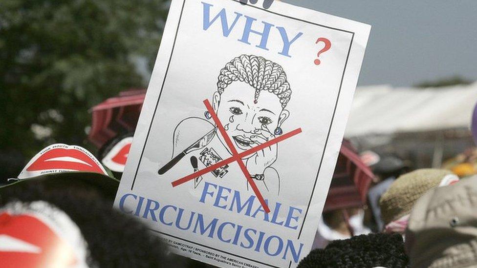 Members of African Gay and Lesbian communities demonstrate against female genital mutilation, 23 January 2007 at the Nairobi World Social Forum venue in Kasarani, Nairobi.