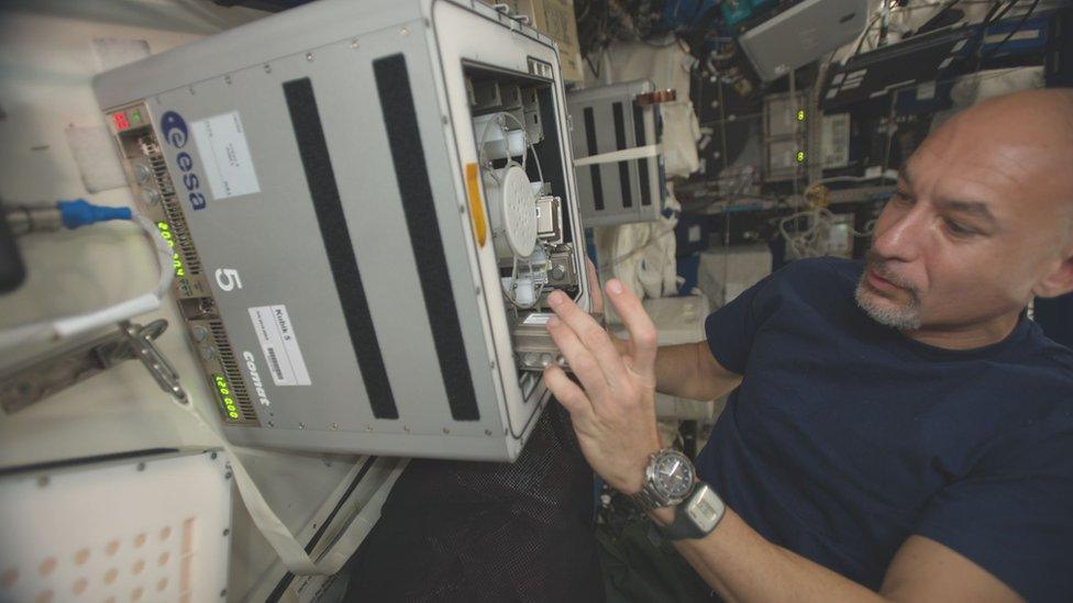 Luca Parmitano conducting a previous BioRock experiment ahead of the UK-led biomining-in-space experiment