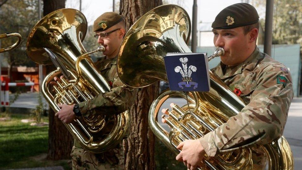 British soldiers in Kabul, Afghanistan take part in a Remembrance Day service