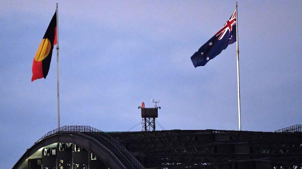 flags over bridge