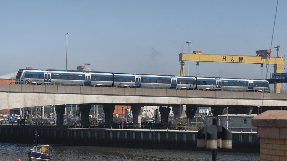 An NIR train crosses the River Lagan in Belfast