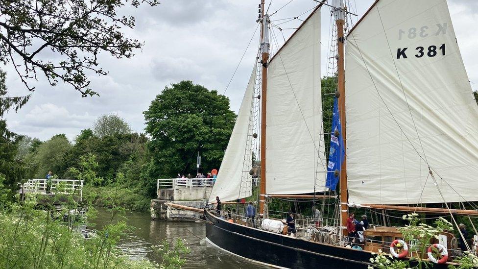 The Spirit of Falmouth sailing from Sharpness to Gloucester via the canal