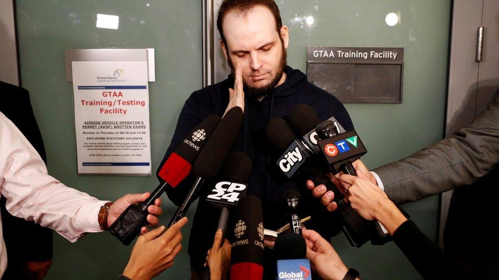 Joshua Boyle speaks to media at Toronto's Pearson airport