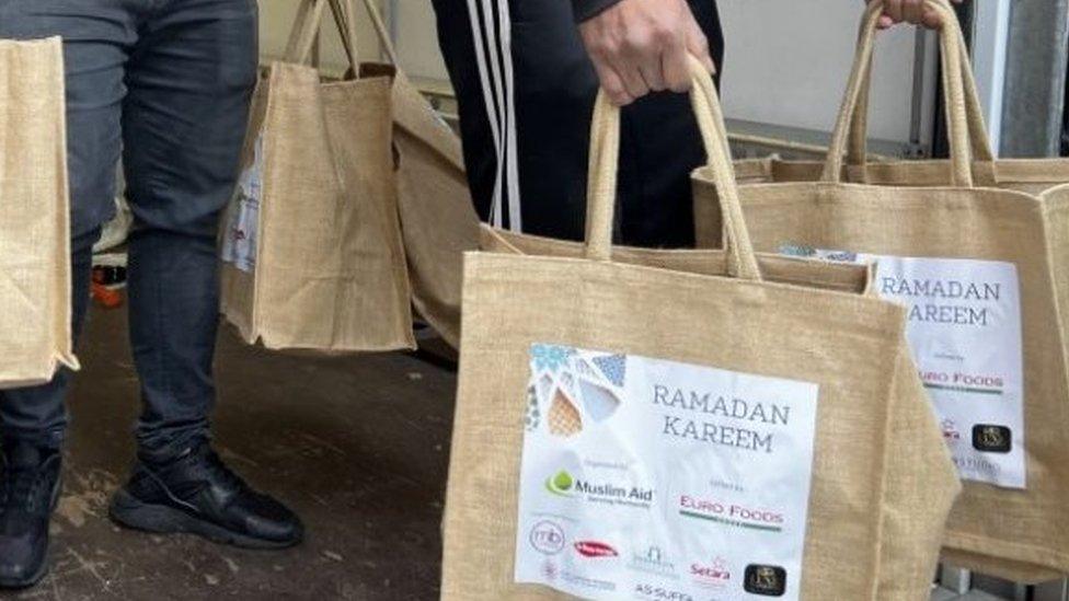 Food parcels being distributed from the East London Mosque