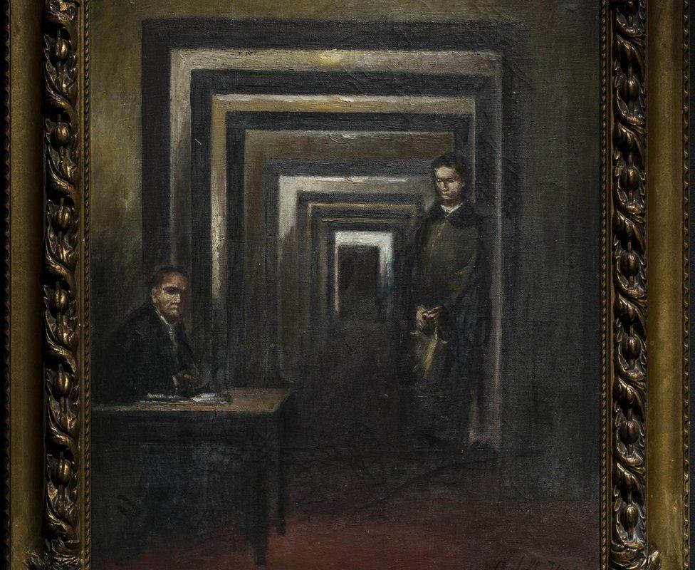 The Hitler painting of two men in a corridor