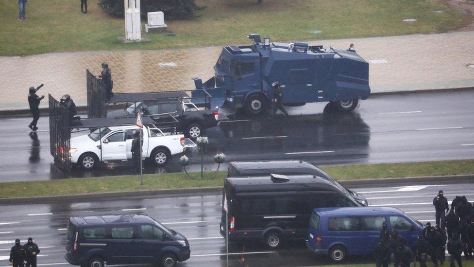 Belarus police at a rally in Minsk