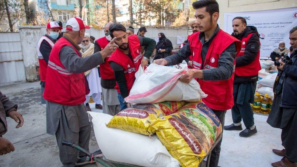 Food and medical aid distributed by the Afghan Red Crescent