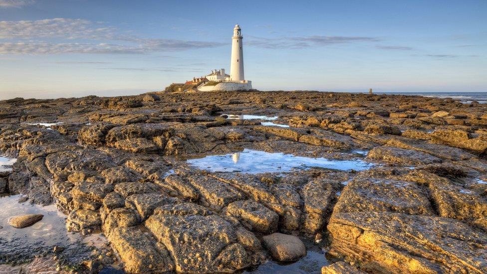 Rocks and lighthouse on St Mary;s Island