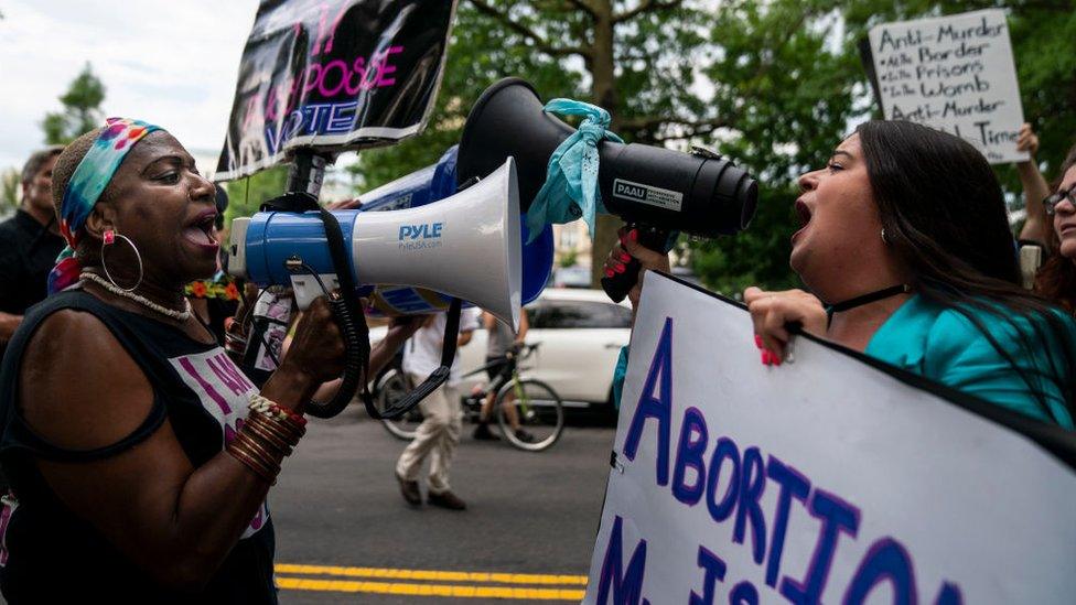 Abortion rights advocates demonstrate in front of the Supreme Court of the United States Supreme Court of the United States on Monday, June 13, 2022 in Washington, DC