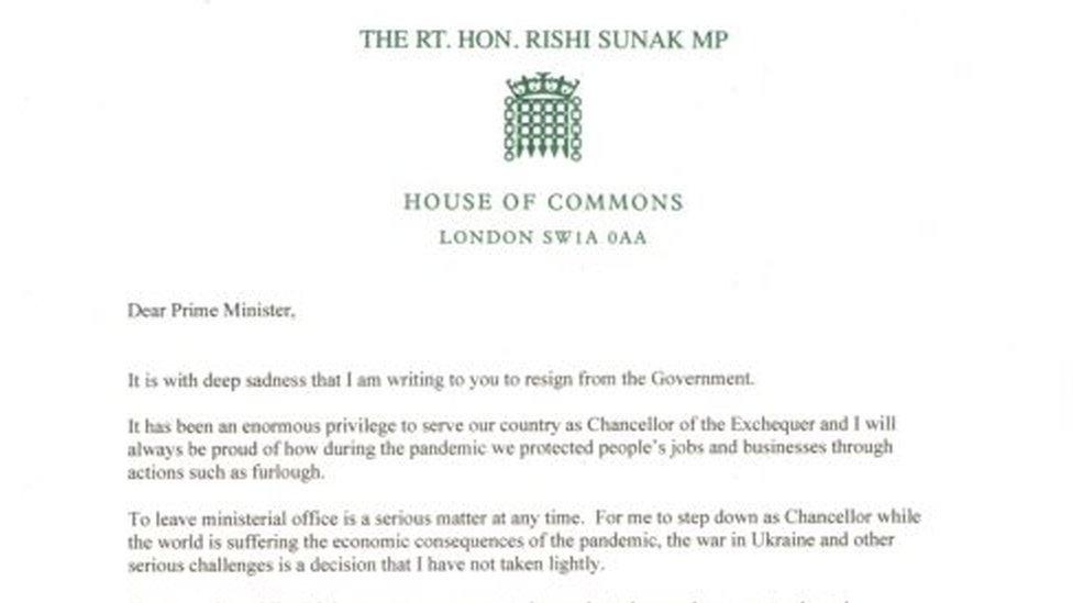 Rishi Sunak's resignation letter