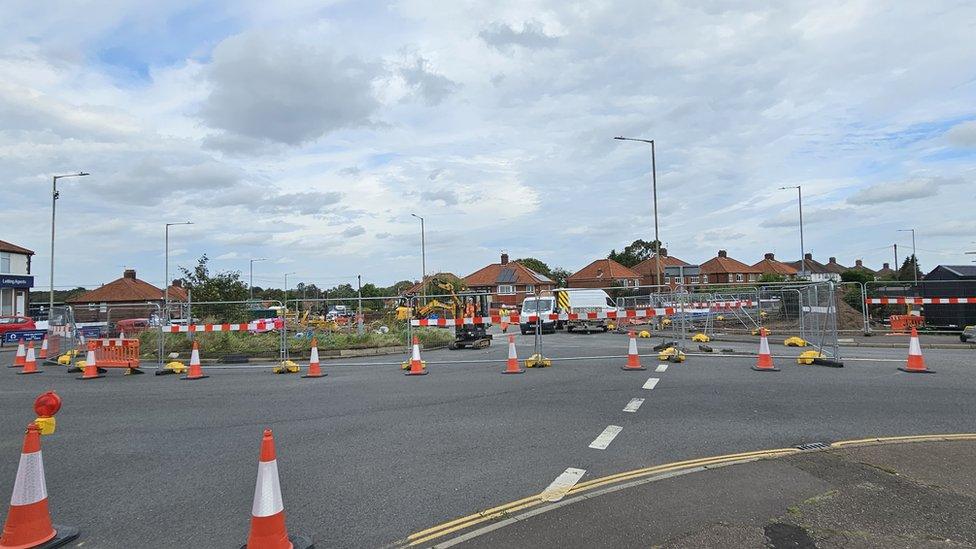 Roadworks on the Heartsease roundabout in Norwich