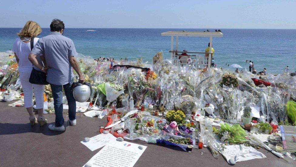 Floral tribute to victims of Nice atrocity, 21 Jul 16