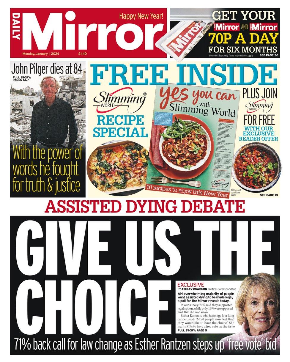 Daily Mirror front page, New Year's Day