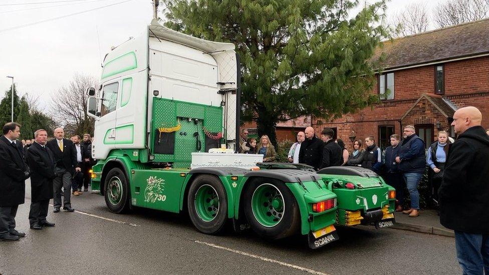 Daisy's coffin on the back of the lorry