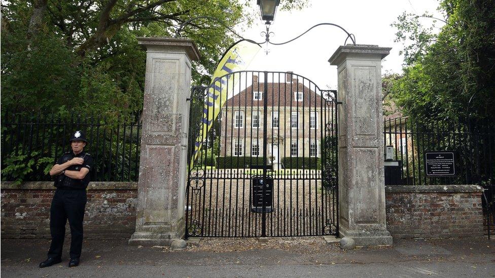 Policeman outside Arundells, Sir Edward Heath's home in Salisbury