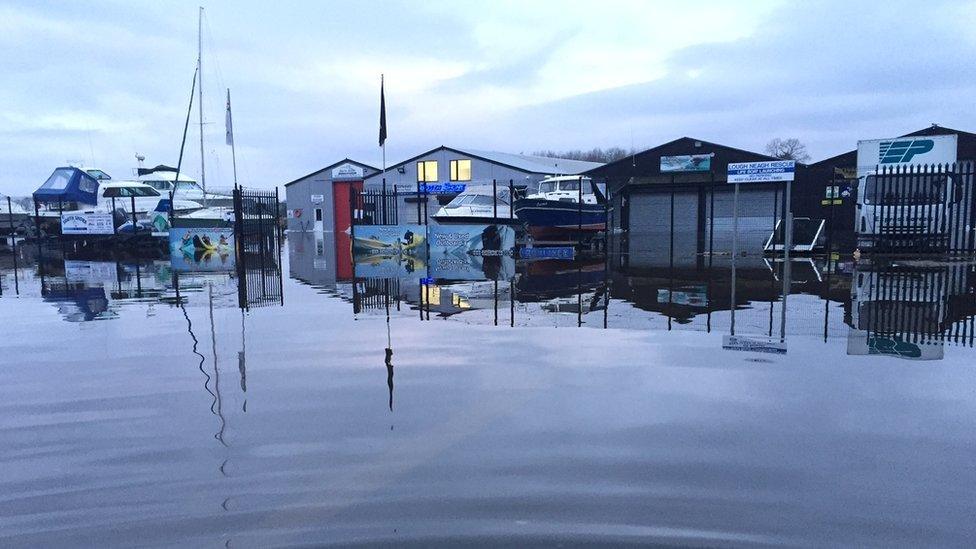 Flooding at Kinnego Marina on the shore of Lough Neagh