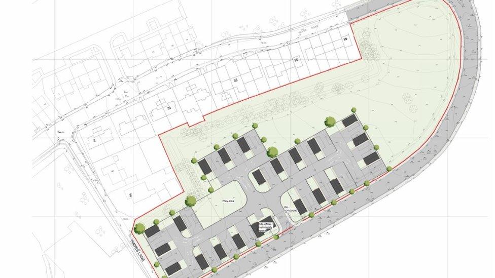 Site plan shows pitches on a vacant plot of land