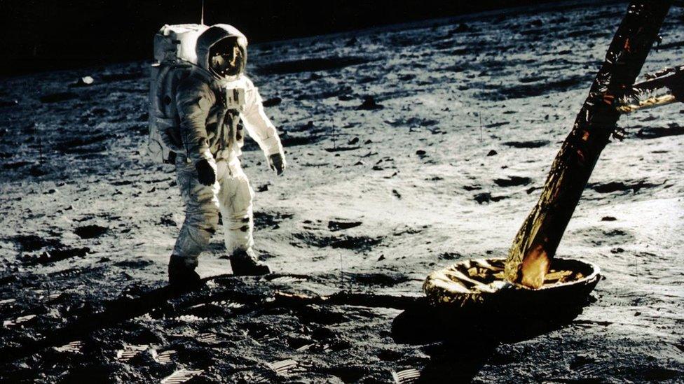 Neil Armstrong on the moon.