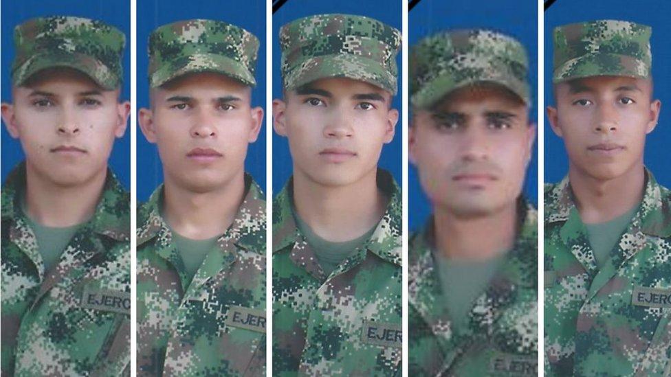 A picture released by the Colombian Army shows the five soldiers killed on Tuesday