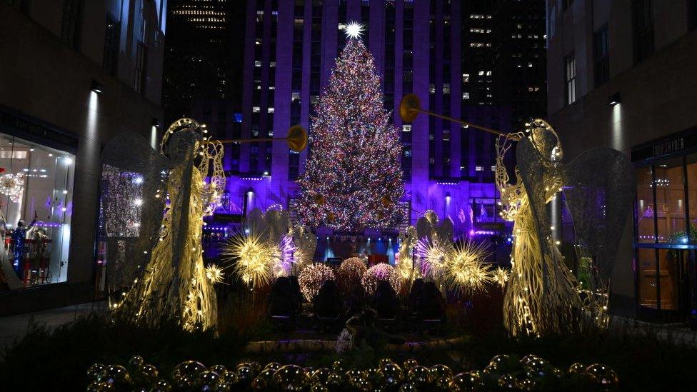 A star is seen atop the Christmas Tree during the Rockefeller Center's annual lighting ceremony in New York