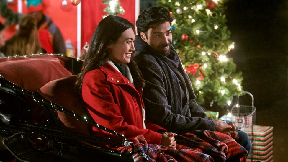 Catherine Haena Kim and Raymond Ablack in Hallmark's Boyfriends of Christmas Past