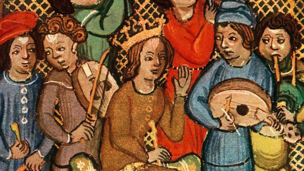 Medieval drawing / painting of musicians