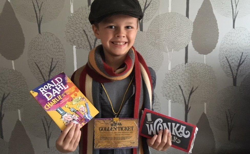 Six-year-old Harry from Glasgow is dressed as Charlie Bucket