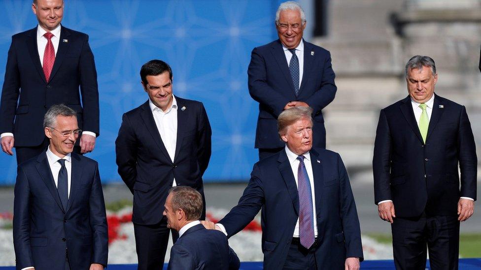 Mr Trump with EU leaders in Brussels - 10 July