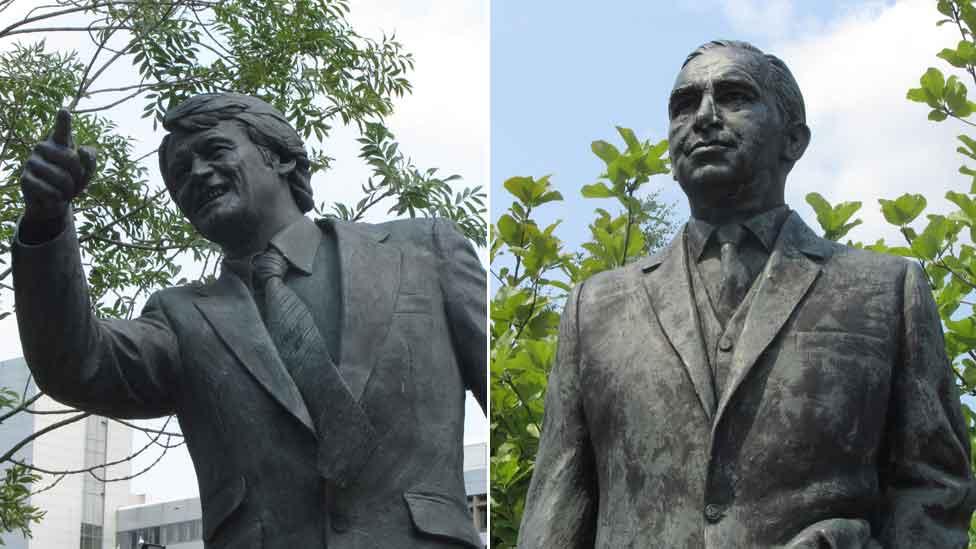 Statues of Sir Bobby Robson and Sir Alf Ramsey